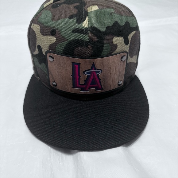 Men Snapback Hat Classic Hip Hop Style Flat Brim LA Wooden Patch camuflaje - Picture 3 of 16
